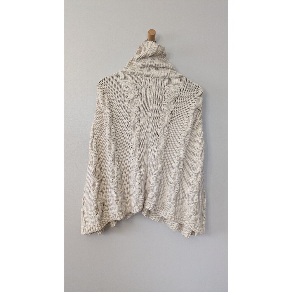 Vintage Hand Loomed Poncho Cape Sweater Cottage Organic Cotton Silk Cable Knit - Picture 7 of 10